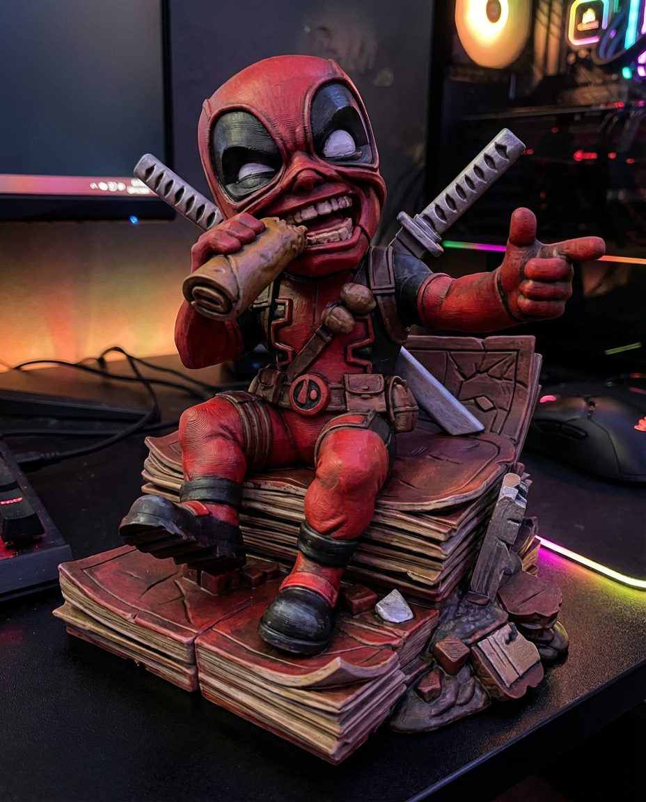 #67 Chibi Deadpool 3D Figure - Merc on Books Statue — vue 2