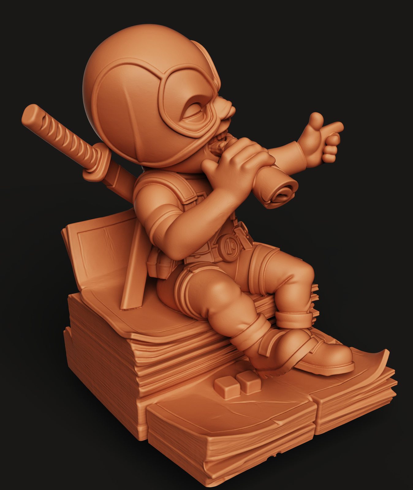 #67 Chibi Deadpool 3D Figure - Merc on Books Statue — vue 4