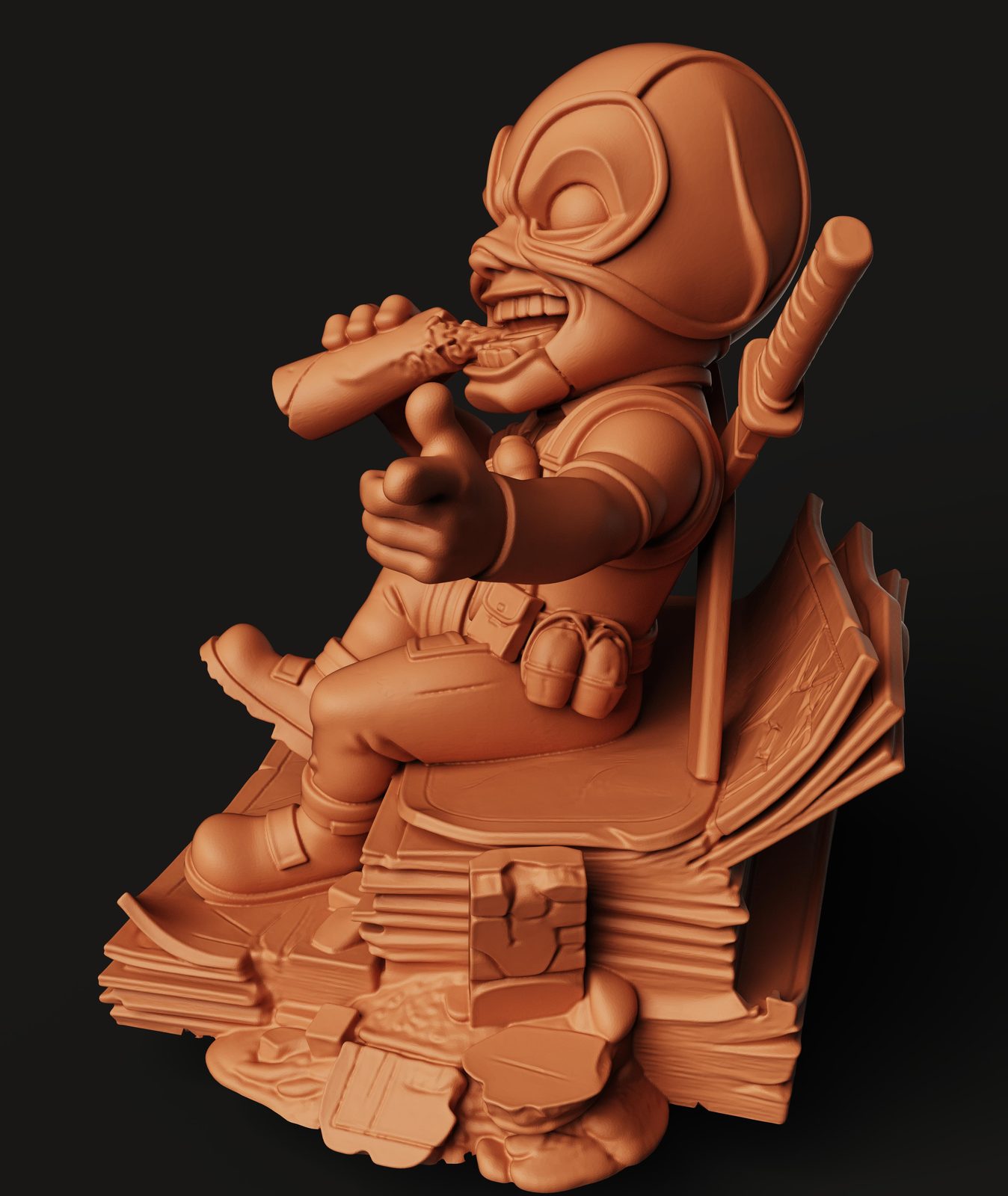 #67 Chibi Deadpool 3D Figure - Merc on Books Statue — vue 5