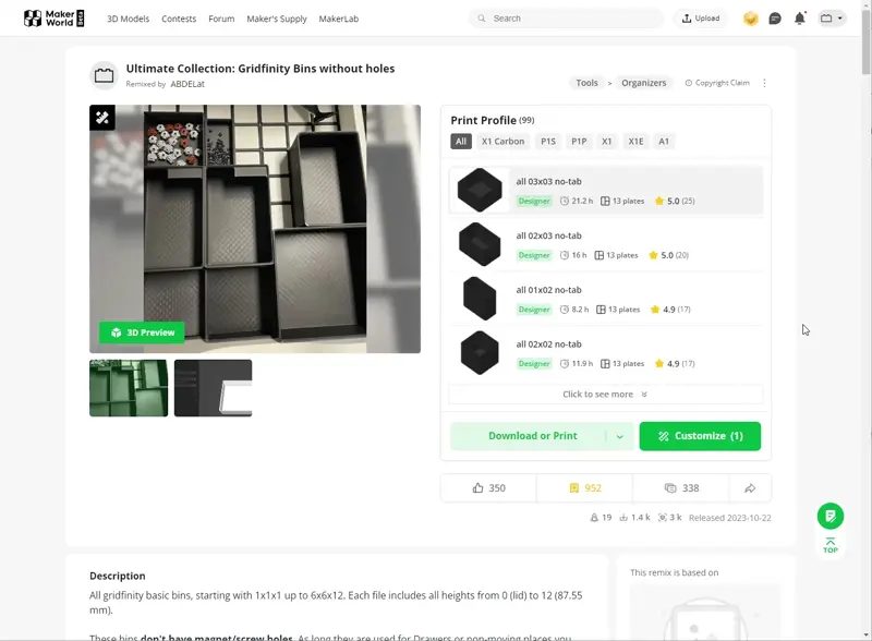 #203 Ultimate Gridfinity Bins Collection + Parametric — vue 109