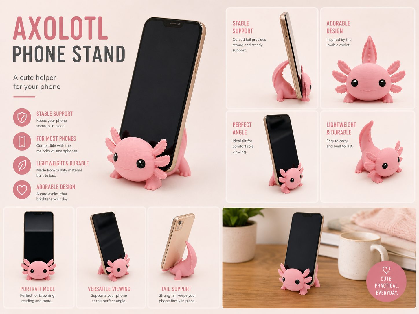 Axolotl Phone Stand — vue 1