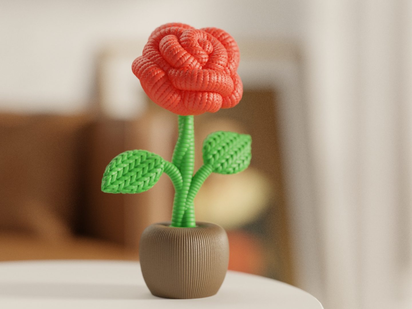 Colorful Woven Rose Sculpture in Ribbed White Vase — vue 1