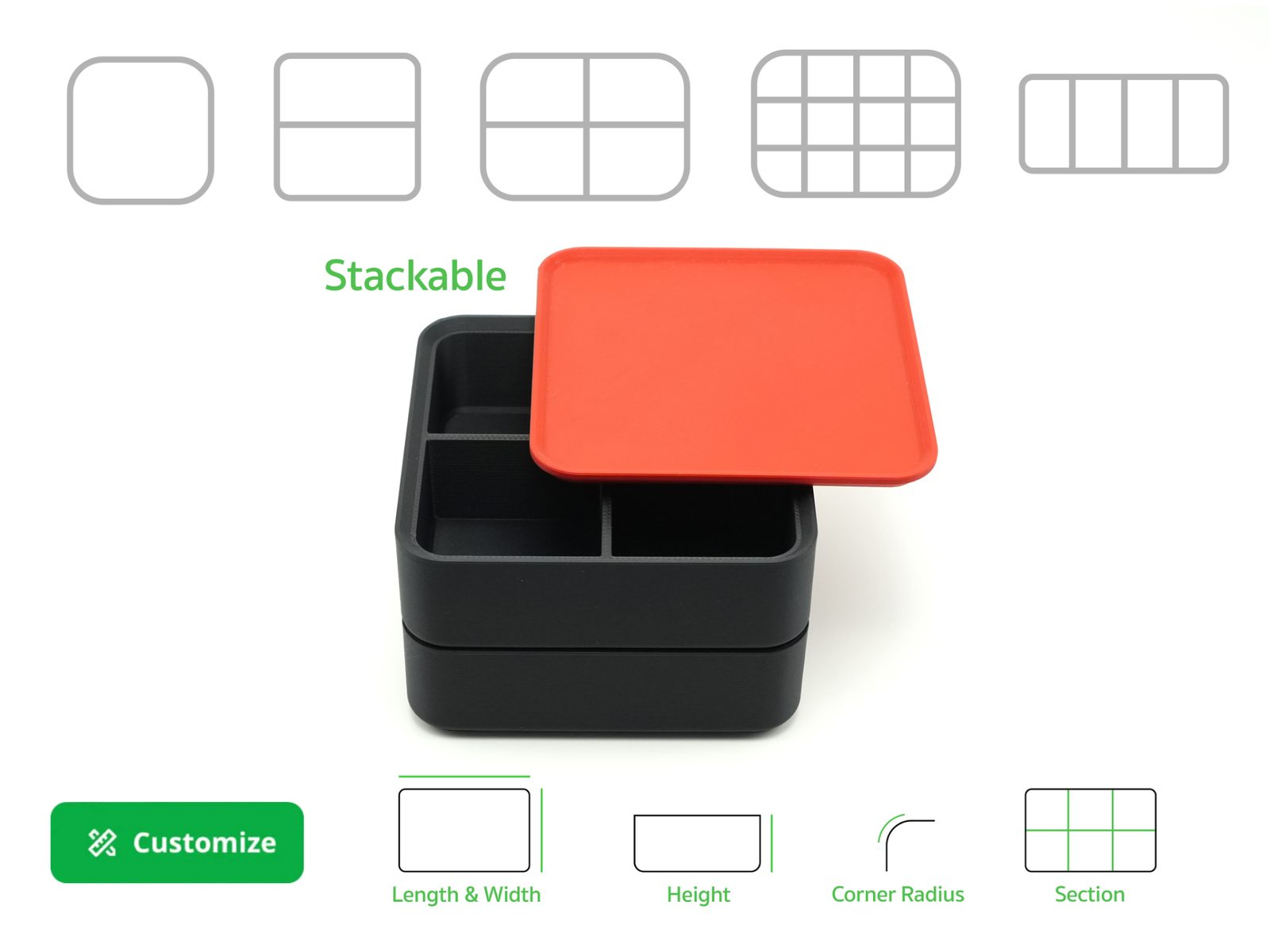 Customizable Compartment Box / Tray (Stackable) — vue 1