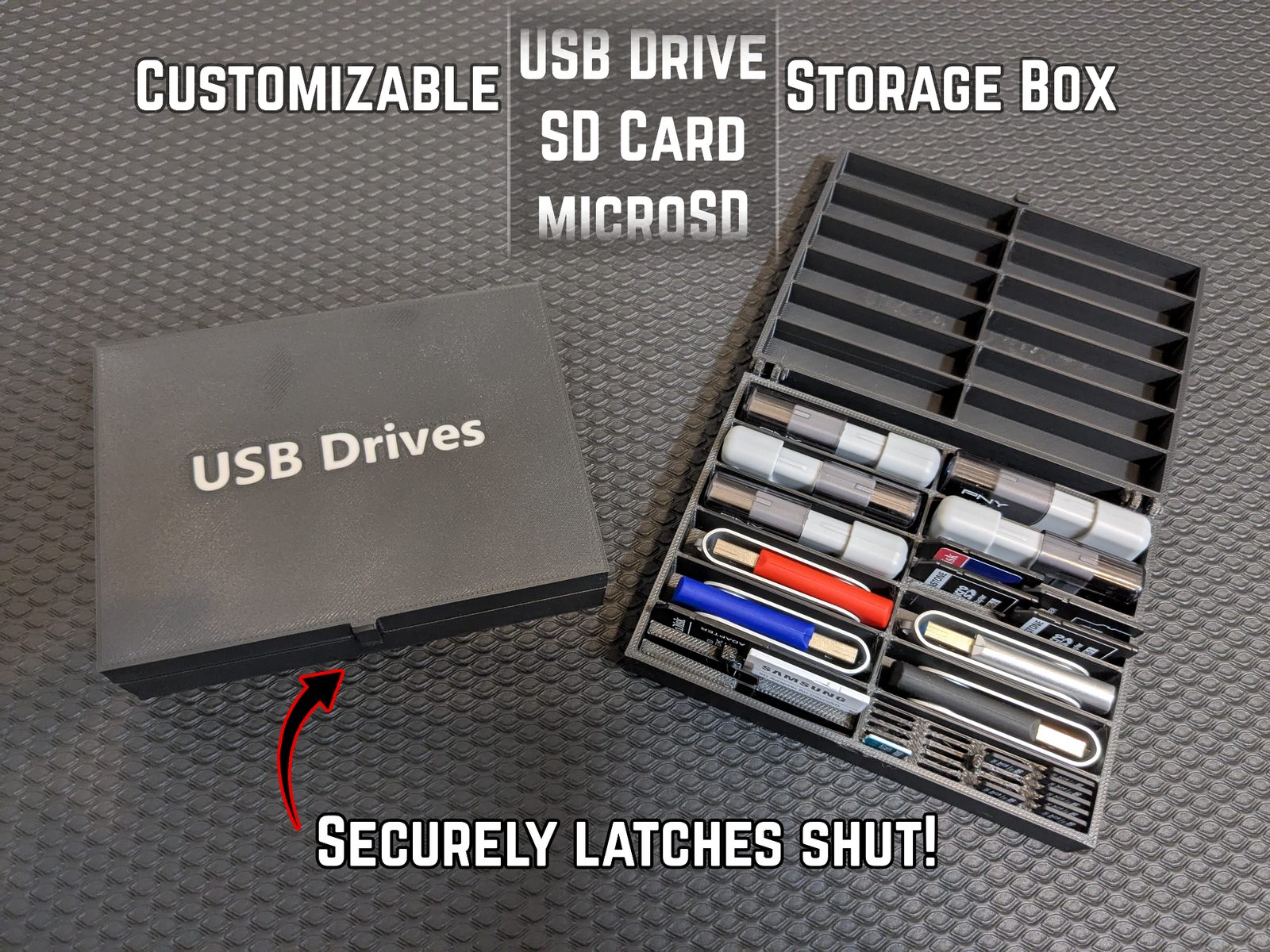 Customizable USB Drive Storage Box (and SD cards) — vue 1