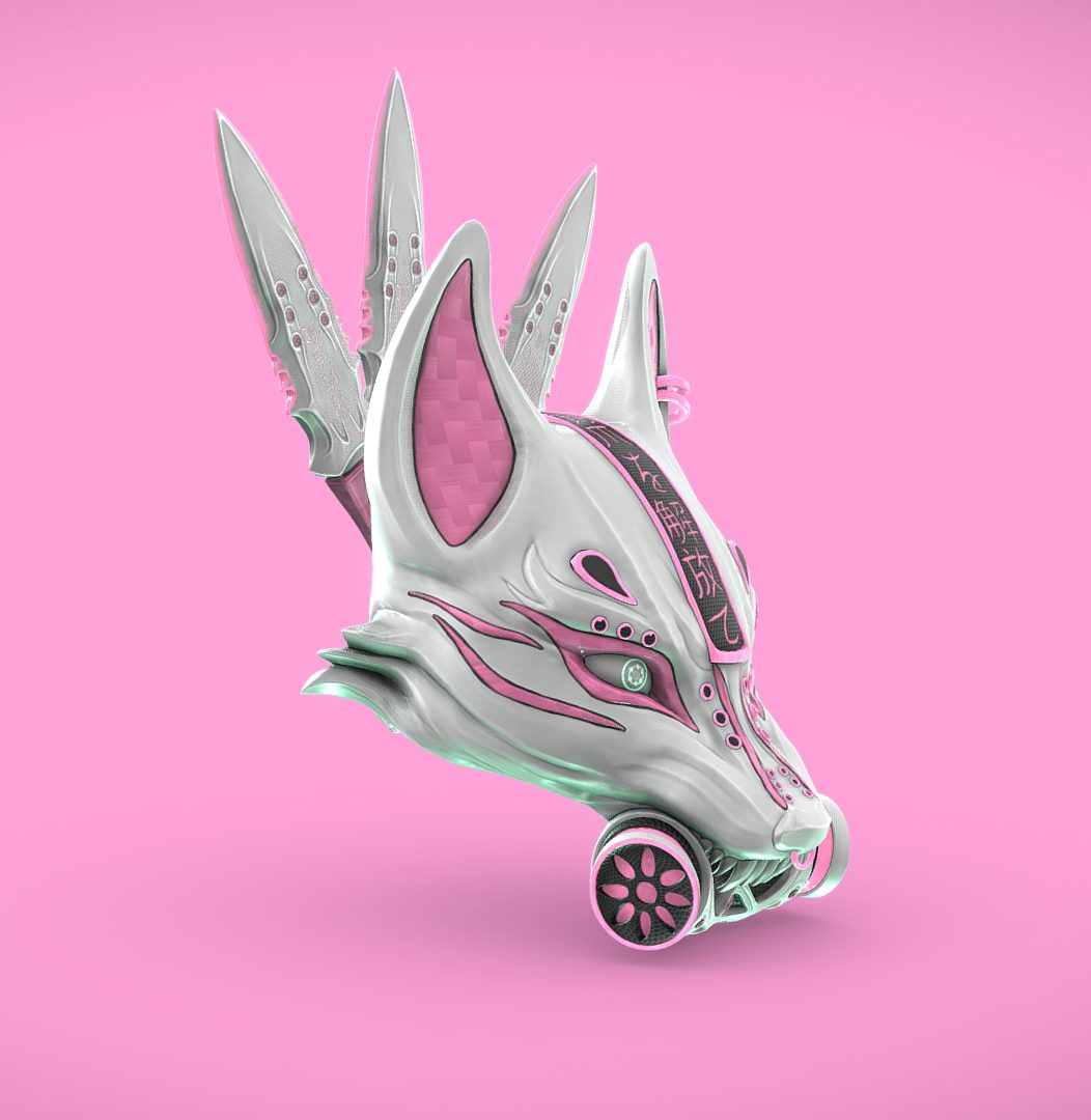 Cyberpunk Kitsune Mask and Kunai — vue 3
