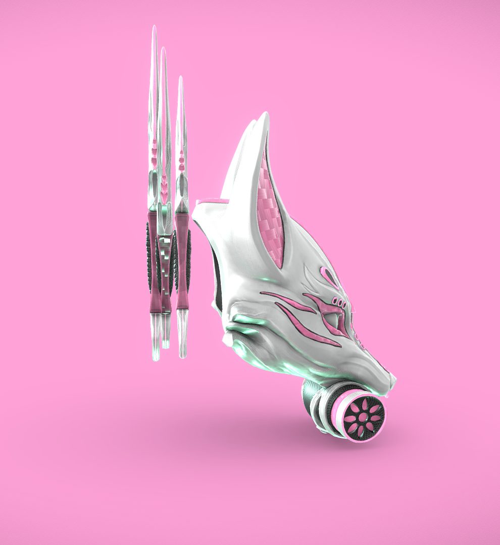 Cyberpunk Kitsune Mask and Kunai — vue 4