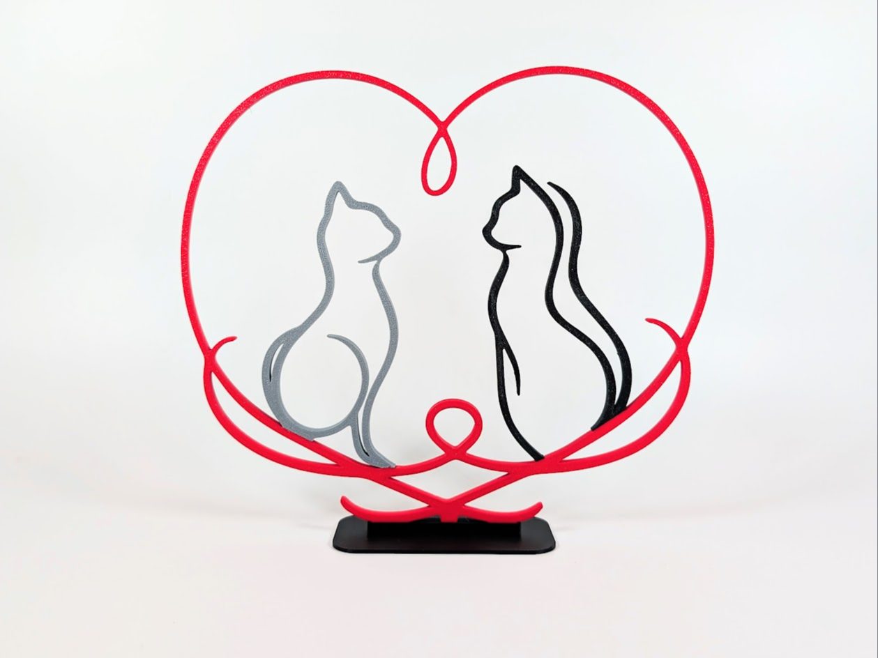Elegant Flowing Line Love Heart Cats — vue 1