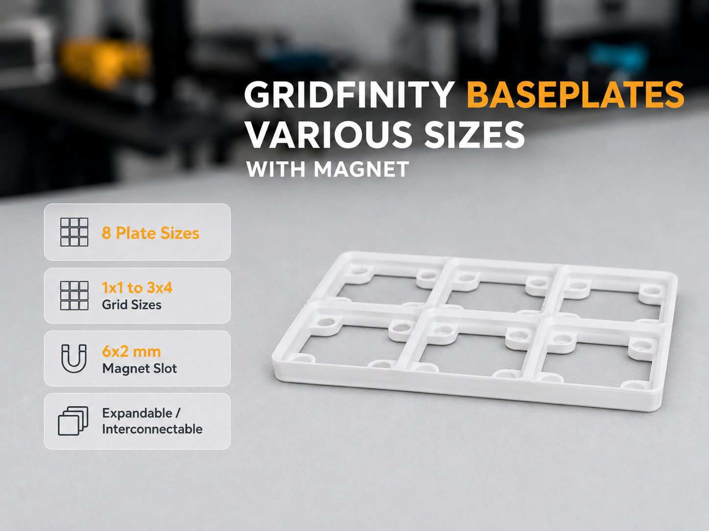 Gridfinity baseplates (various size) with magnet — vue 1