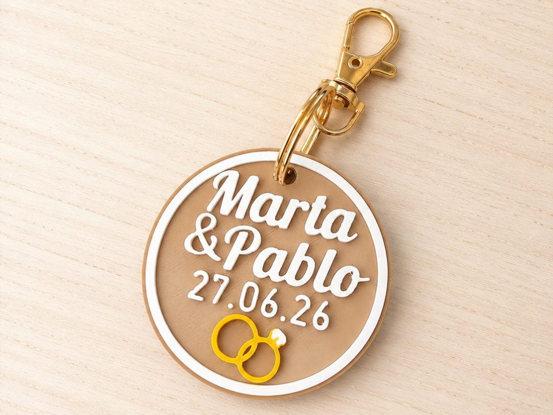 Llavero o imán detalle boda personalizado Alianzas — vue 1