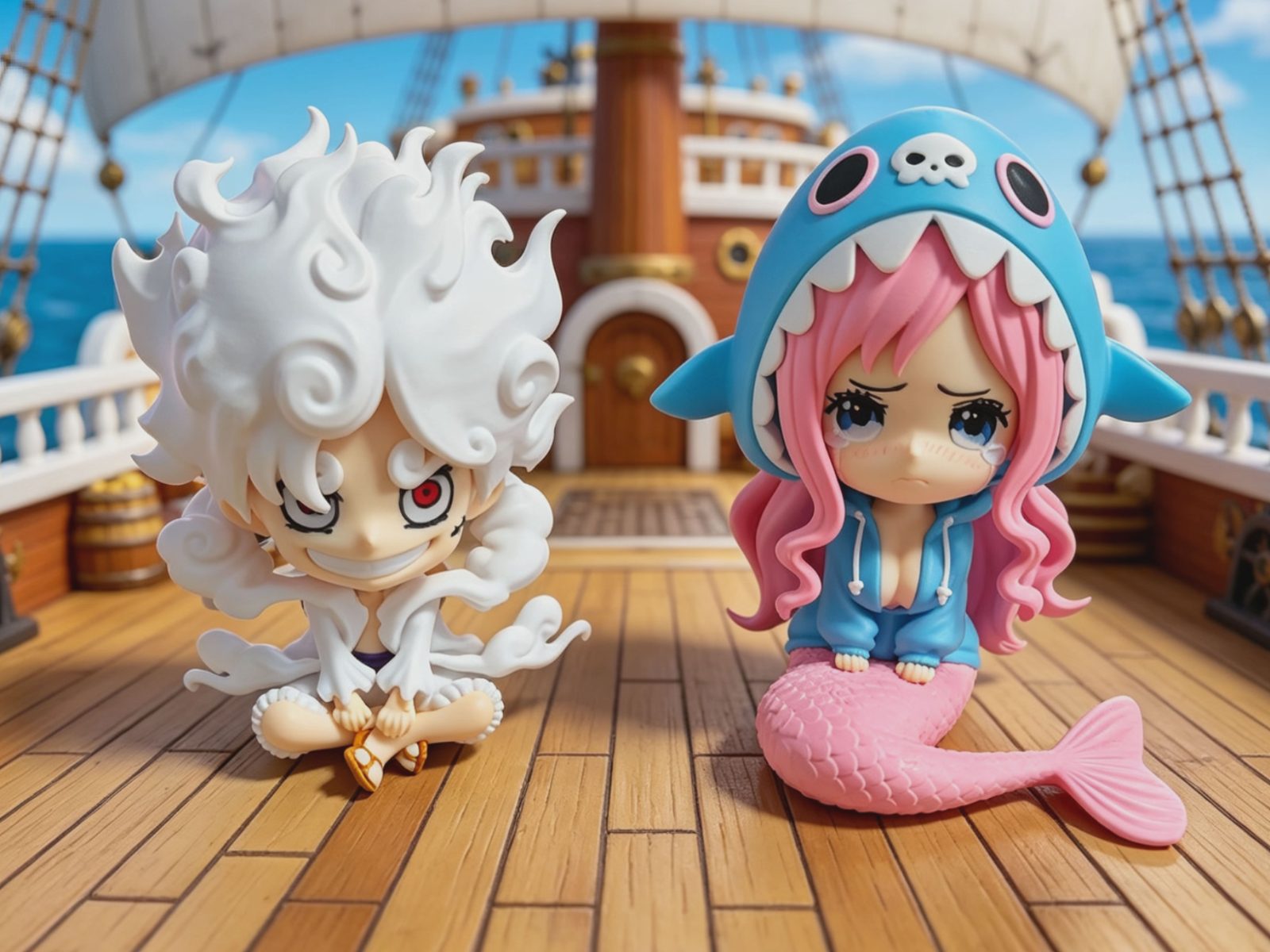 Luffy路飞 one piece 海贼王 Q版白星公主 可爱鲨鱼帽 多色半分件打印 潮玩 — vue 1