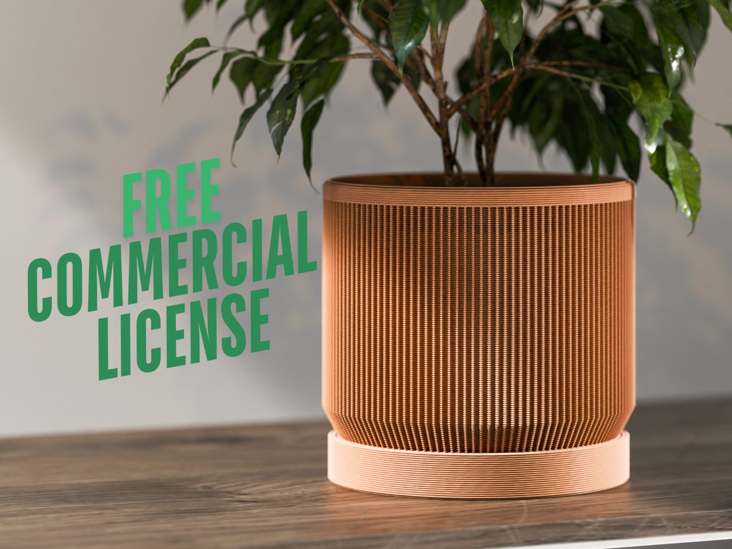 Mid Century Modern Ribbed Planter with Drip Tray — vue 1