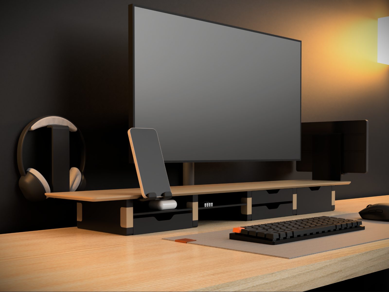 Modular Desk Shelf Fully Printed • Screwable Addon — vue 1