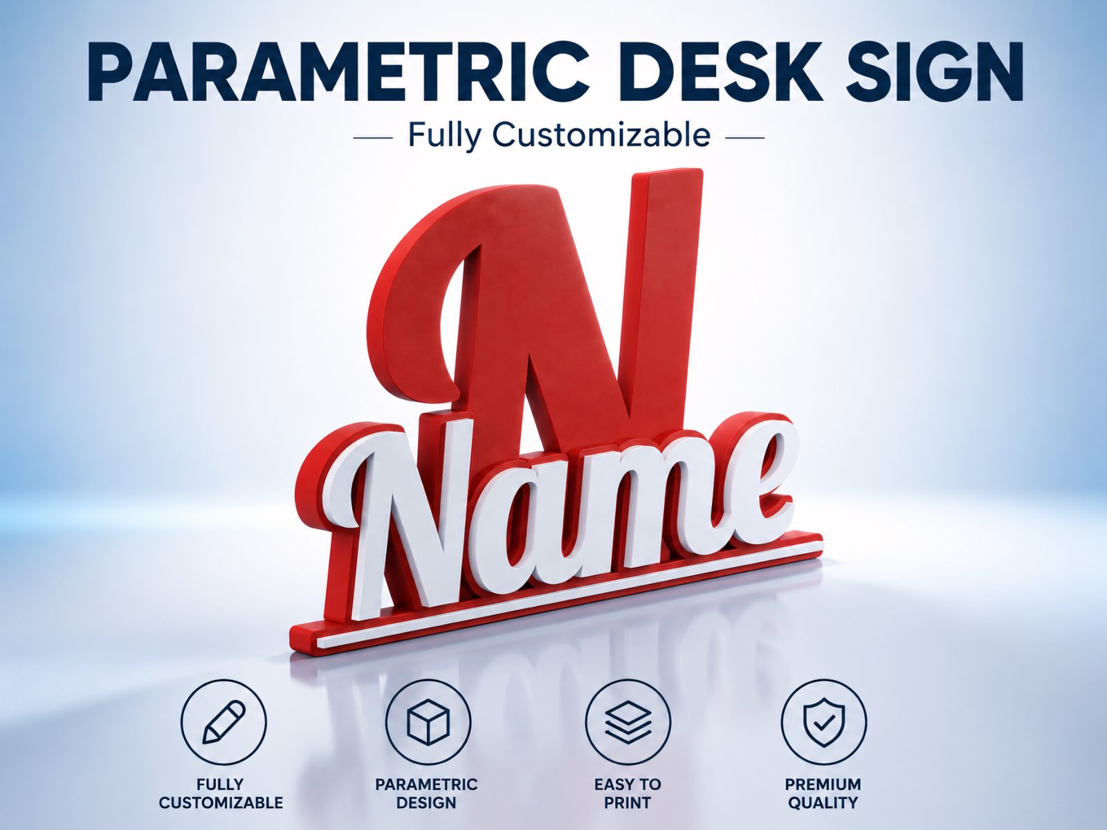 Parametric Desk Sign – Customizable Name Display — vue 1