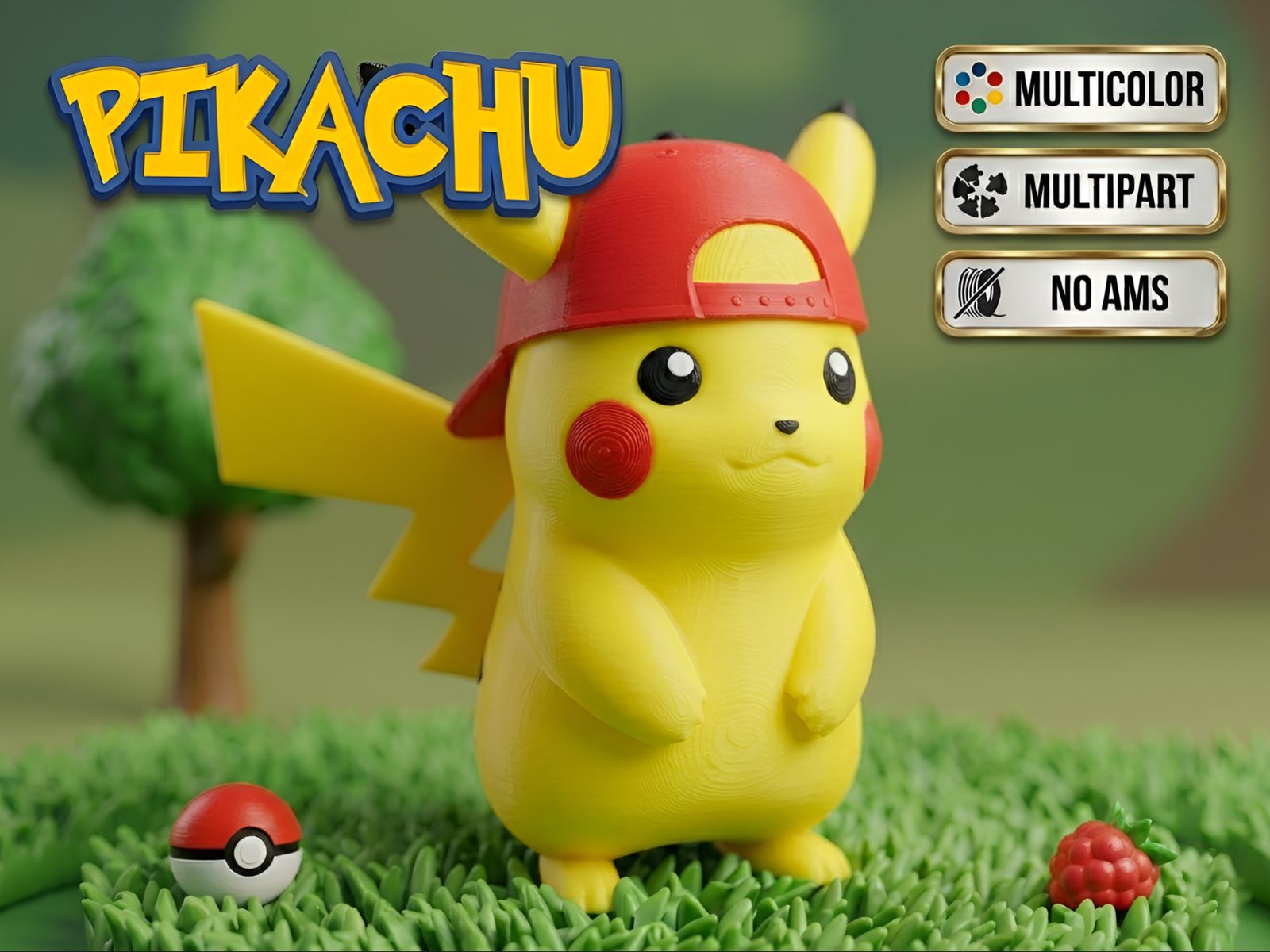Pikachu Pokemon with Cap - Multipart + AMS — vue 1