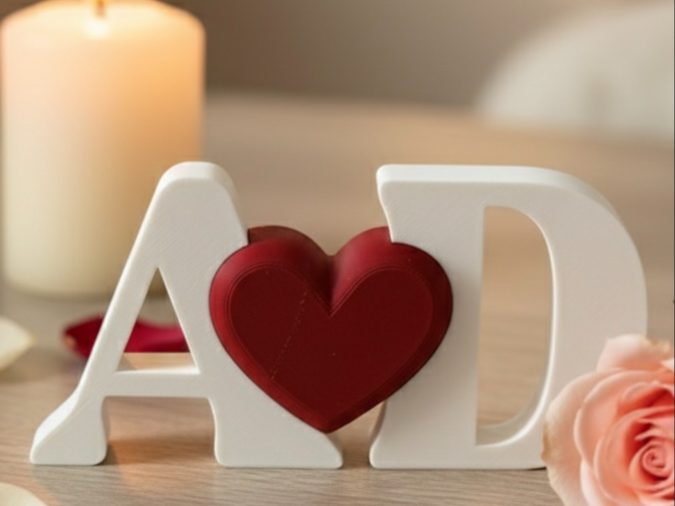 Romantic Decorative Interlocking Letters w/ Heart — vue 1