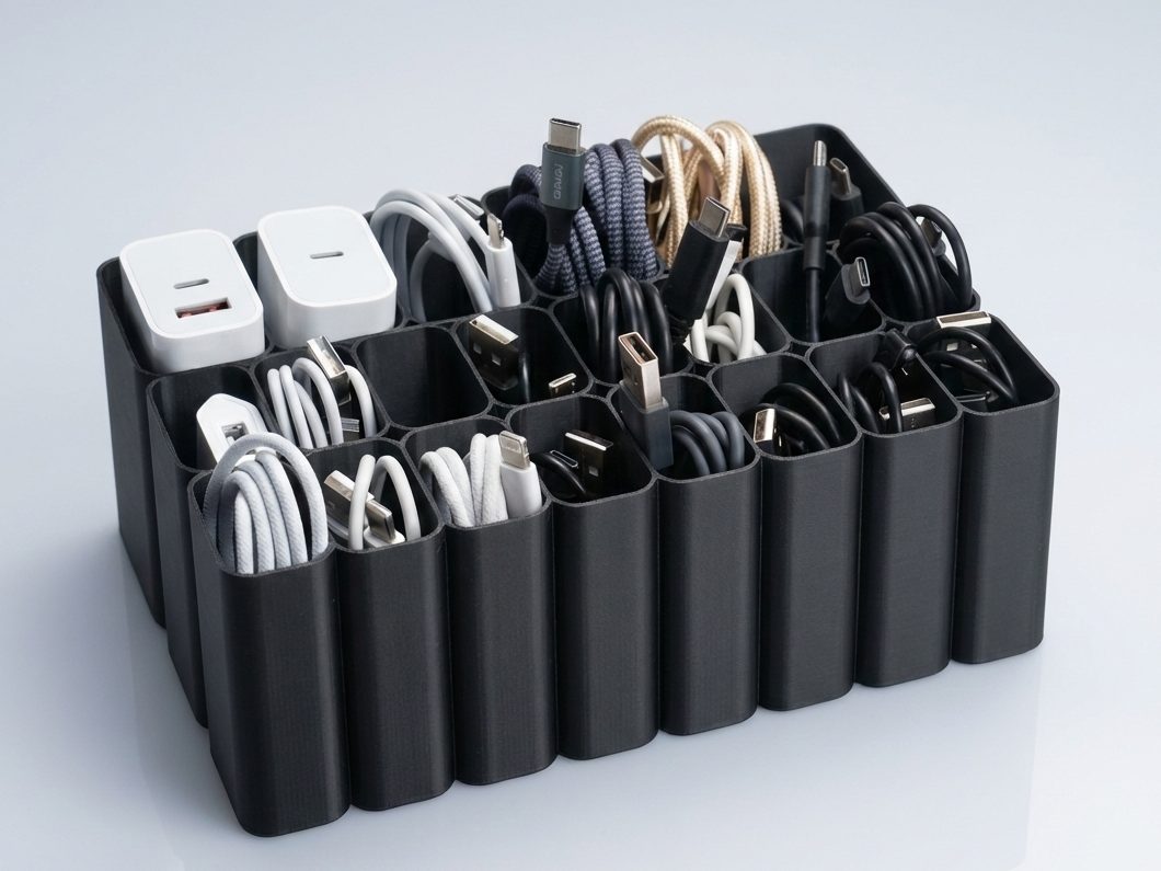 USB cable organizer Box tray IPhone Samsung — vue 1