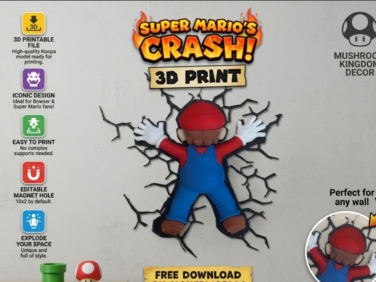 Who Crashed Mario? - Fake Impact Wall Decal — vue 1